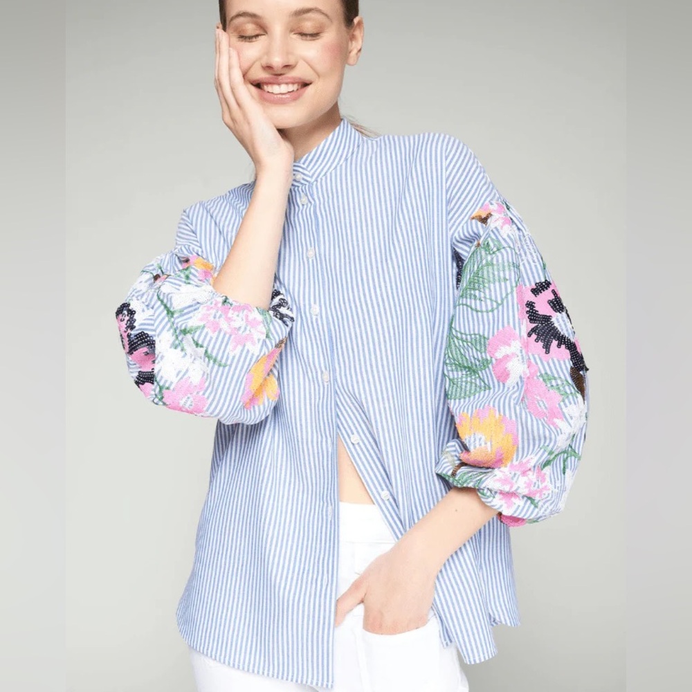 VILAGALLO WOMEN'S UMA STRIPED SHIRT WITH SEQUIN EMBROIDERY